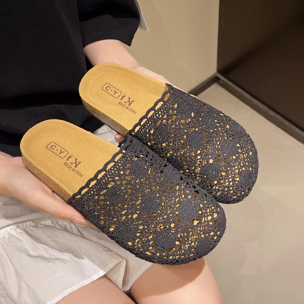 Thick Bottom Heightening One Pedal Lazy Spring and Summer Wear 2025 New Sandals Bag Head Half Slippers Women