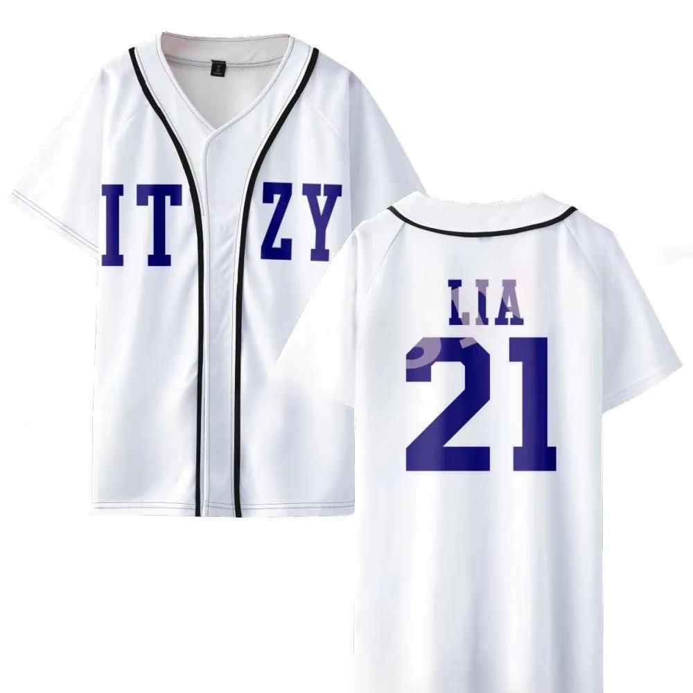 KPOP None of My Business Merch Baseball Jersey T-shirt YUNA RYUJIN CHAERYEONG LIA YEJI V-Neck Short Sleeve Graphic Tees
