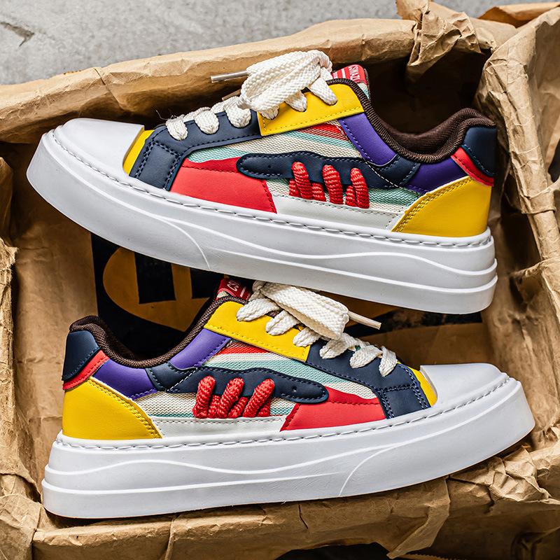 Fashion Men's Retro Sneakers Color Block Chunky Sole Minimalist Design Comfortable Casual Shoes for Teens Autumn 2025 New Trendy