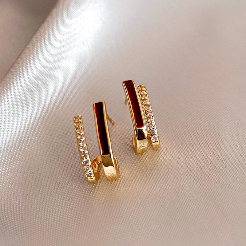 Ice quenched blue flower artificial crystal fringed earrings Cool wind temperament stud earrings Internet celebrity earrings