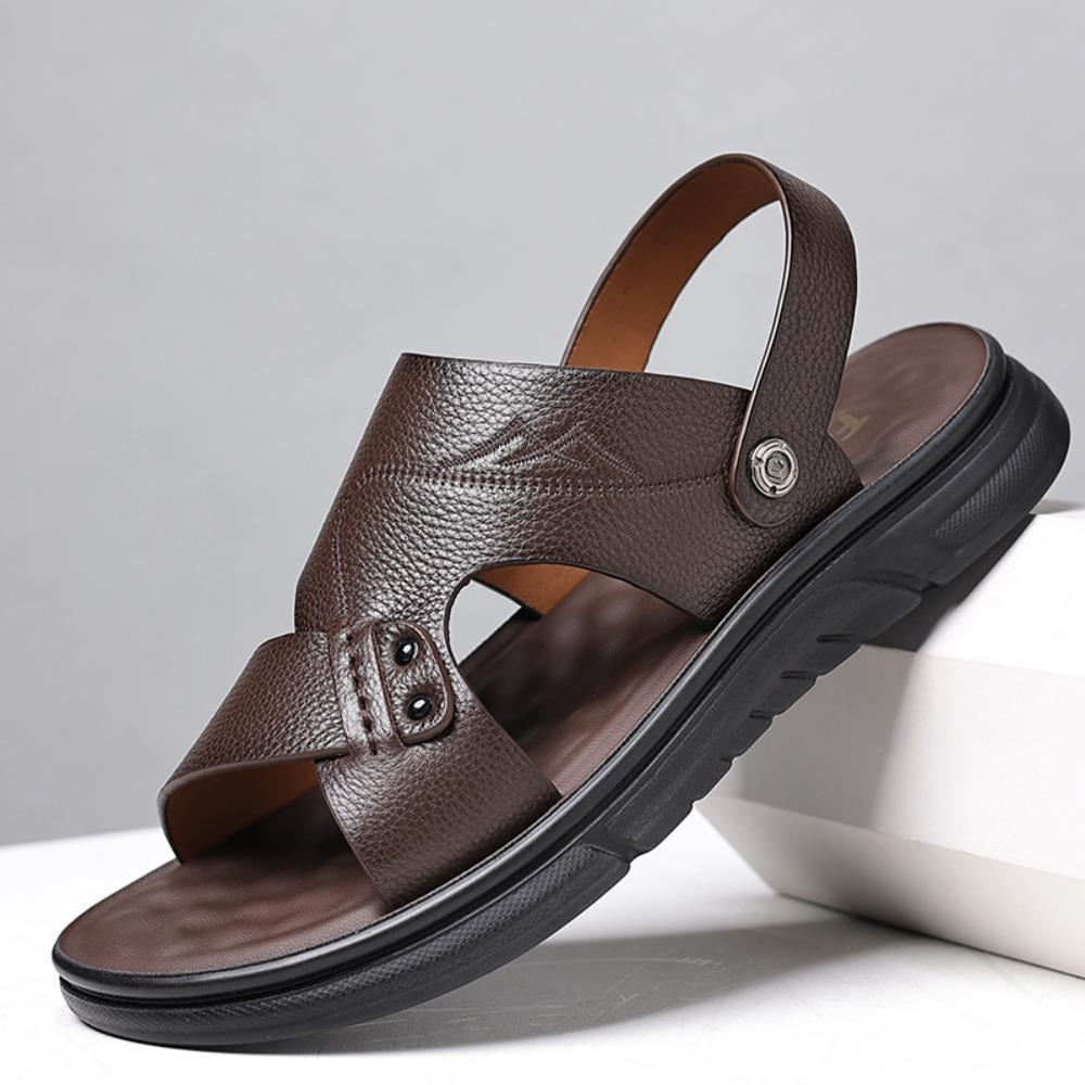 

Mens Sandals Casual Genuine Leather Flip Flops Top Grain Leather Beach Shoes 44
