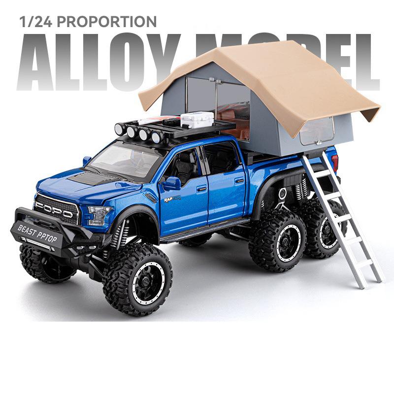 

1/24 Scale Raptor F150 Alloy Cars Models Toys 6 Doors Opened Camping RV Diecast Model Light Sound Vehicle for Boys Birthday Gift синий
