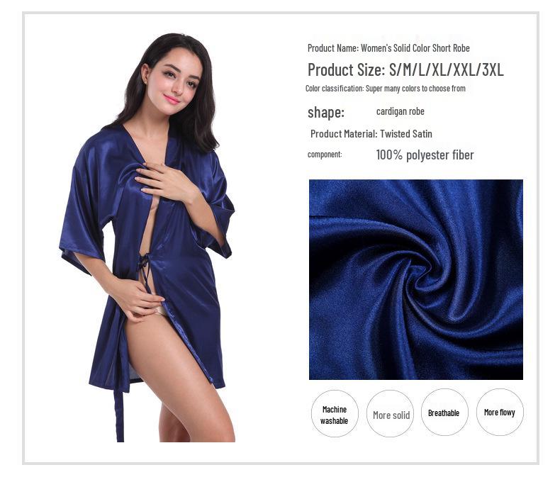 Women's Satin Twist Short Bathrobe - Glossy, Solid Color, Summer Thin, Sexy Cardigan