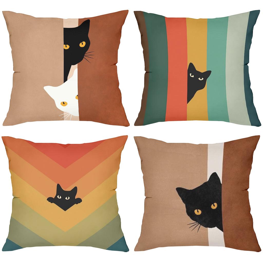 Cute Black and White Cat Pattern Throw Pillow Cushions Polyester pillowcase, sofa decorative cushion cov Headboard Pillow