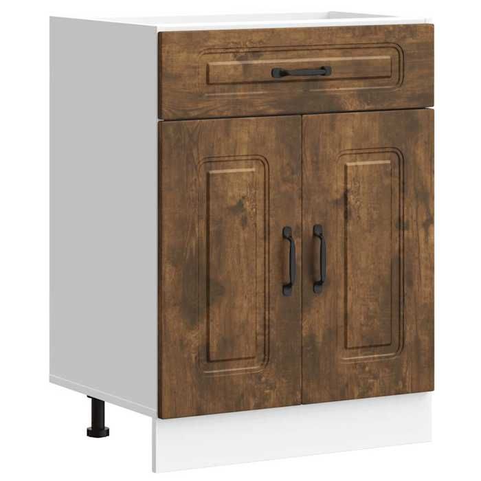 VidaXL Kitchen Cabinet Kalmar Smoked Oak Engineered Wood, Base Unit for Sink, Base Kitchen Cabinet with Drawer, Furniture 853492