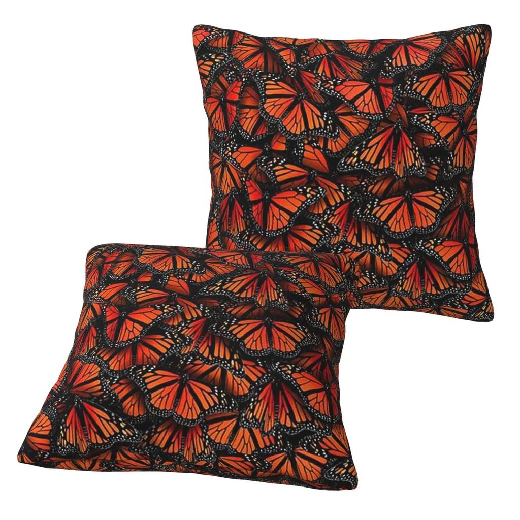Orange Monarch Butterfly 2 Pcs Square Pillowcase Pillow Cover Cushion Zip Decorative Comfort Throw Pillow For Home Sofa