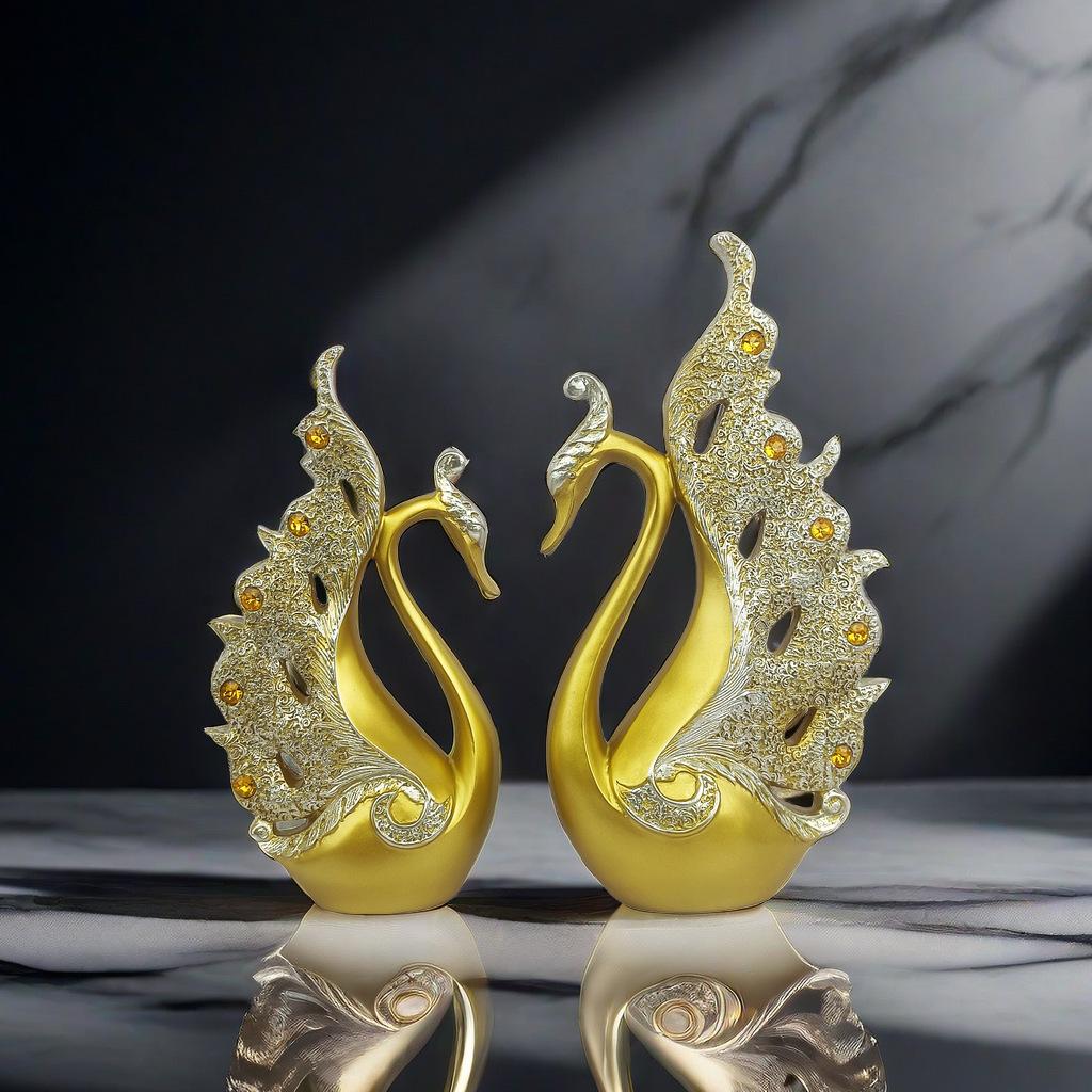 European Style Decorative Couple Swan Ornaments for Living Room, Bedroom, Office, and Entryway