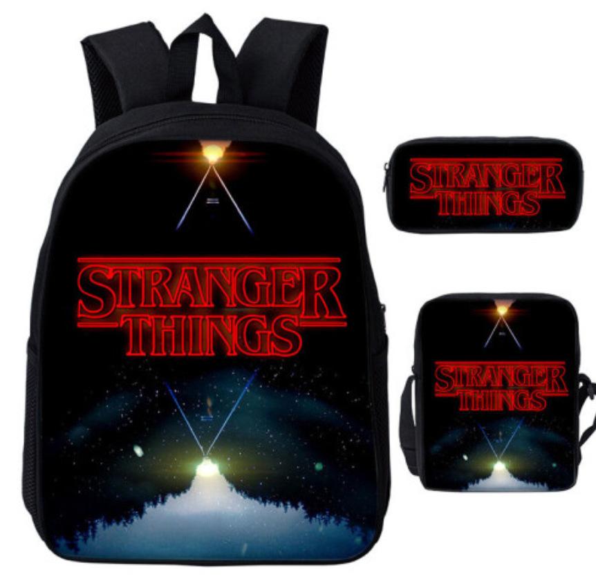 Stranger Things 5 Three-Piece Backpack Backpack Satchel Pencil Case 3D Printed Oxford Cloth