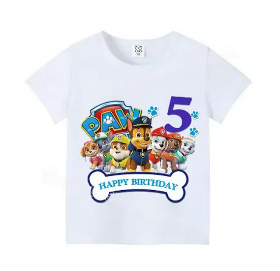 Children's Cartoon Paw Patrol Cotton T-shirt, Numbers 1-9, Short Sleeve, European and American Style