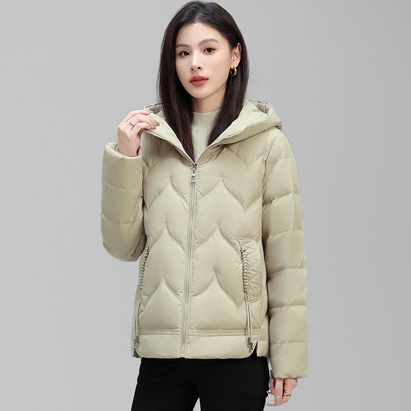 Women's 2024 Petite Hooded Short Down Jacket - Authentic 90% White Duck Down, Mid-Aged Winter Outerwear.