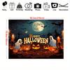 Halloween Banner - No Power Required  Full Moon Witch Pumpkin Bat Design  Multi Functional Outdoor Scene Party Decoration