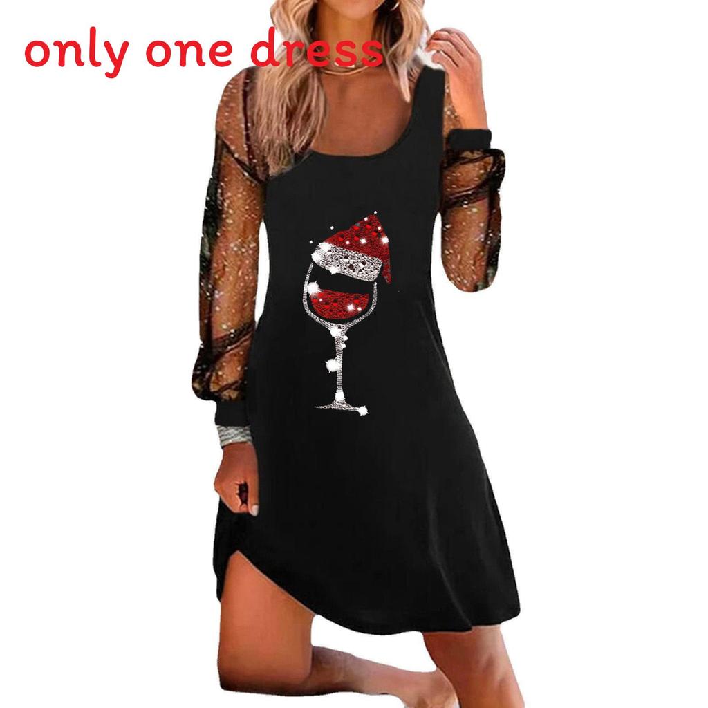 Brand Fall New Womens Dress With Christmas Wine Glass Design And Long Sleeves For Casual Street Style