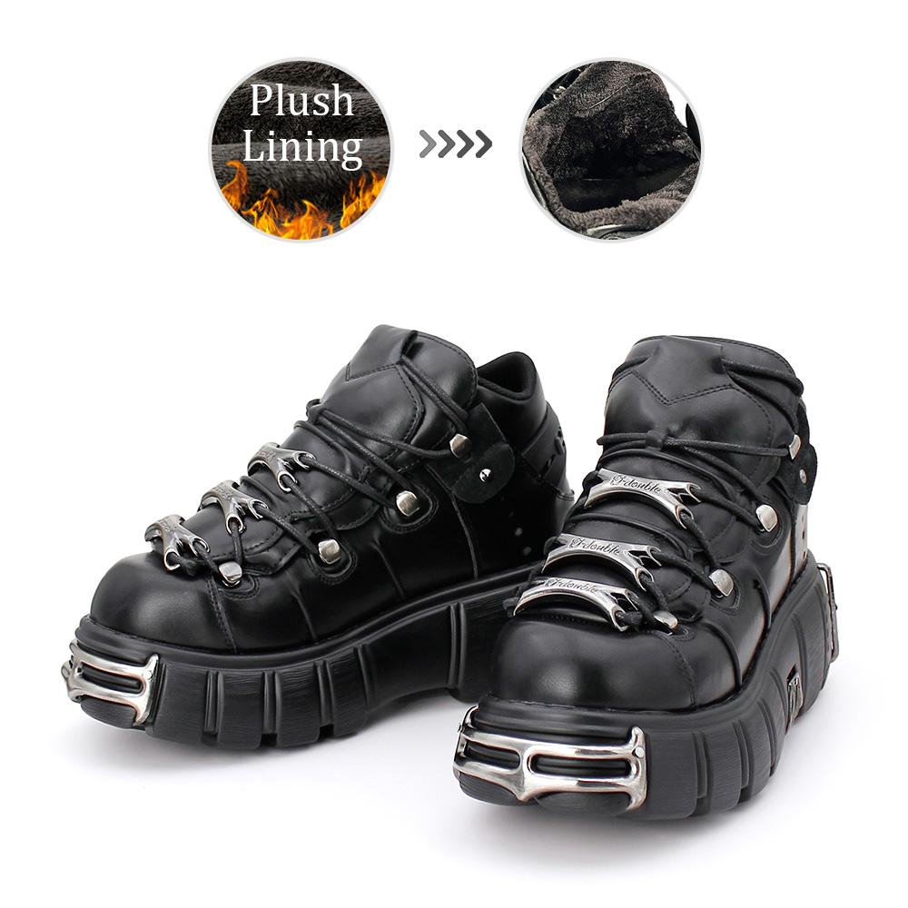U-DOUBLE Brand Punk Style Women Shoes Lace-up heel height 6CM Platform Shoes Woman Gothic Ankle Boots Metal Decor Woman Sneakers