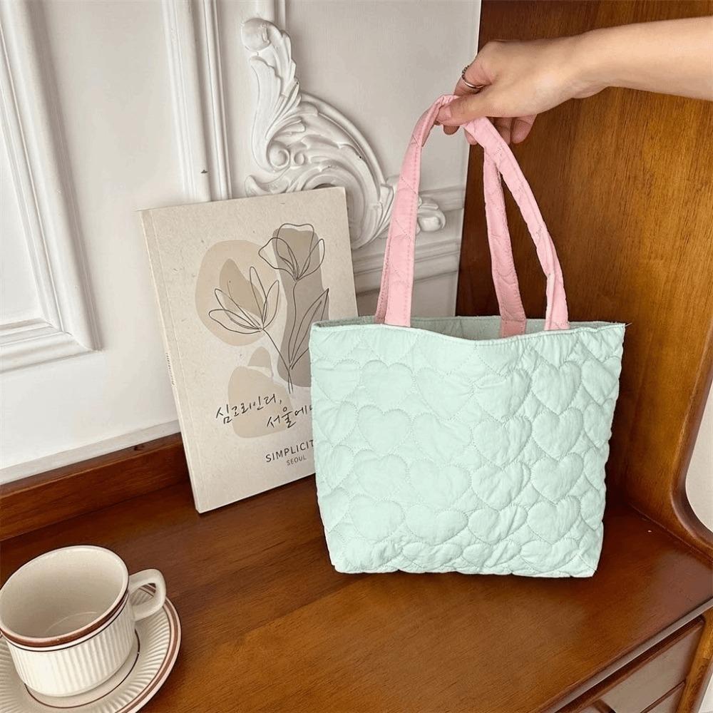 

Fashion Large Capacity Quilted Handbag Cotton Heart Shape Shoulder Bag Reusable Multifunctional Shopping Bag Office Worker