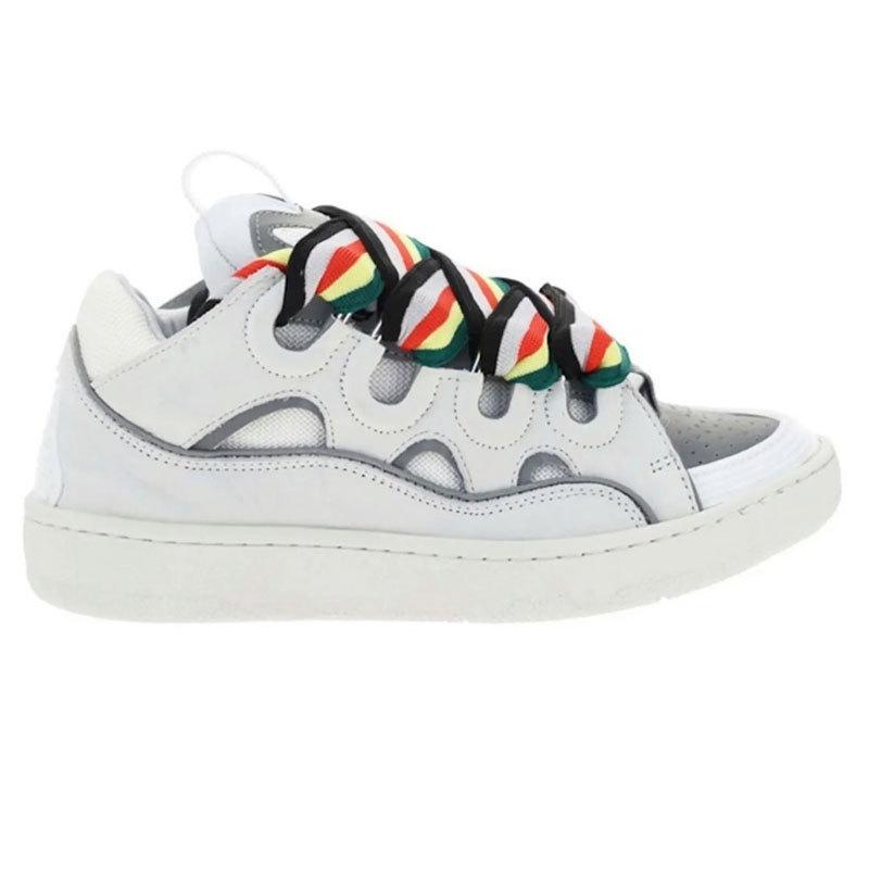 Langfan Men's and Women's Leather Splicing Lace-up CURB Sports and Leisure Shoes Retro Board Shoes New Shoes