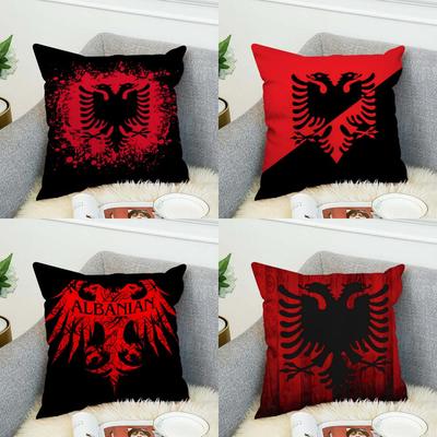 Housse de coussin Drapeau Albanie Pour Voiture Canapé Décoratif Maison Impression Double Face Peluche Carré Coussins Jetés Housse