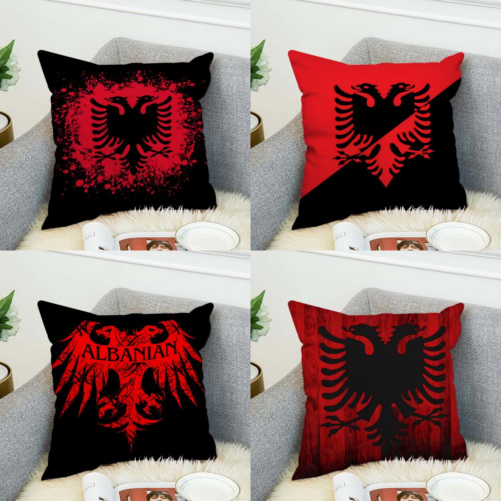 Albania Flag Pillow Case For Car Sofa Decorative Home Doublesided Print Plush Square Throw Pillow Cushion Cover