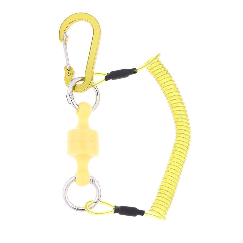 

Magnetic Net Release Holder With Coiled Lanyard Fly Fishing Tools Strong Magnet Carabine Fast Buckle Anti-Drop Rope Accessories жовтий