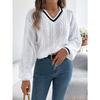 Autumn and Winter V-neck Twist Lantern Long Sleeved Pullover Sweater Women Loose Stripe Tops Ladies Fashion Elegant Casual Office Women's Clothing