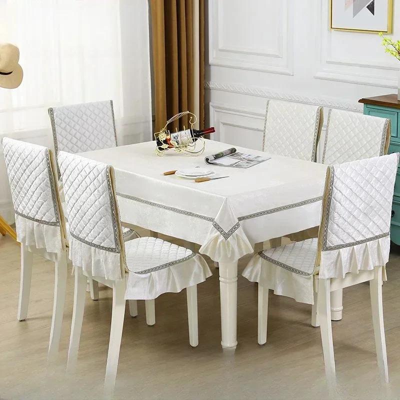 Light Luxury Wave Lace Stolsöverdrag Förtjockad Matbordsduk Kudde Europeisk stil Stor blomma Bordsduk Stolsöverdrag