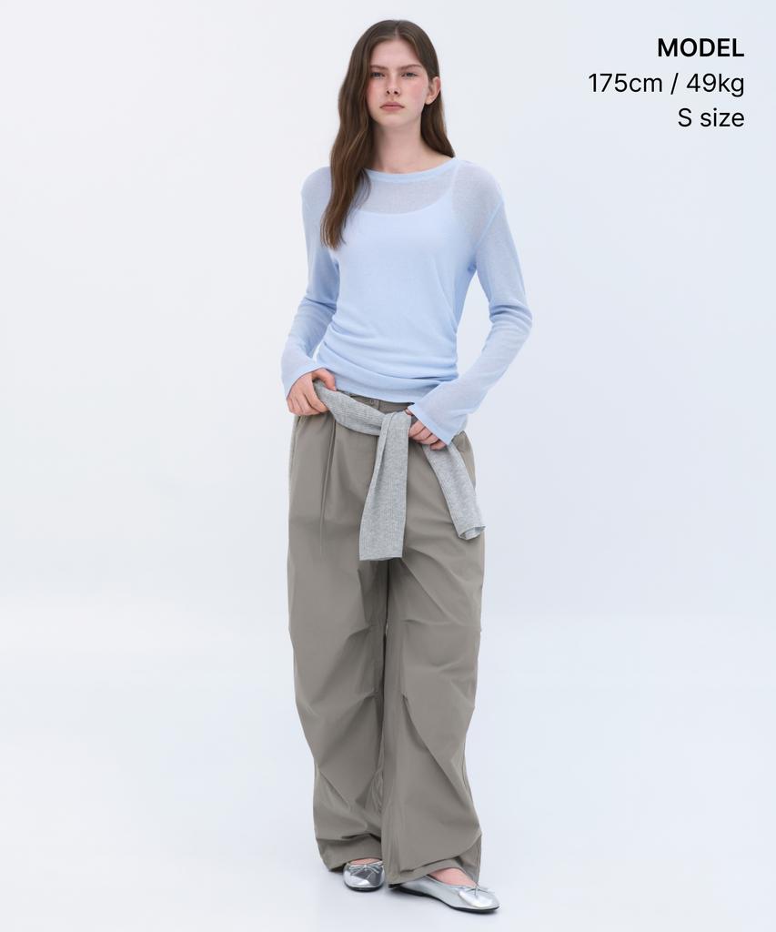 MUSINSA STANDARD WOMAN Women'S Linen-Like Long-Sleeve Knit T-Shirt [Sky Blue]