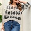 Blusa Floral Feminina Plus Size com Manga Três Quartos, Blusa Casual, Túnica de Corte Amplo para Primavera Verão, Uso Diário, Trabalho e Saídas