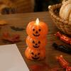 Spooky Holiday Home Accents Halloween 3 Tier Stacked Pumpkin Candle Light, Flickering Flameless LED Fall Atmosphere Ornaments Candle, Battery Operated