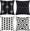 Set aus 4 dekorativen geometrischen Kissenbezügen - Modernes Muster Leinen Quadratische Kissenhülle für Sofa Couch
