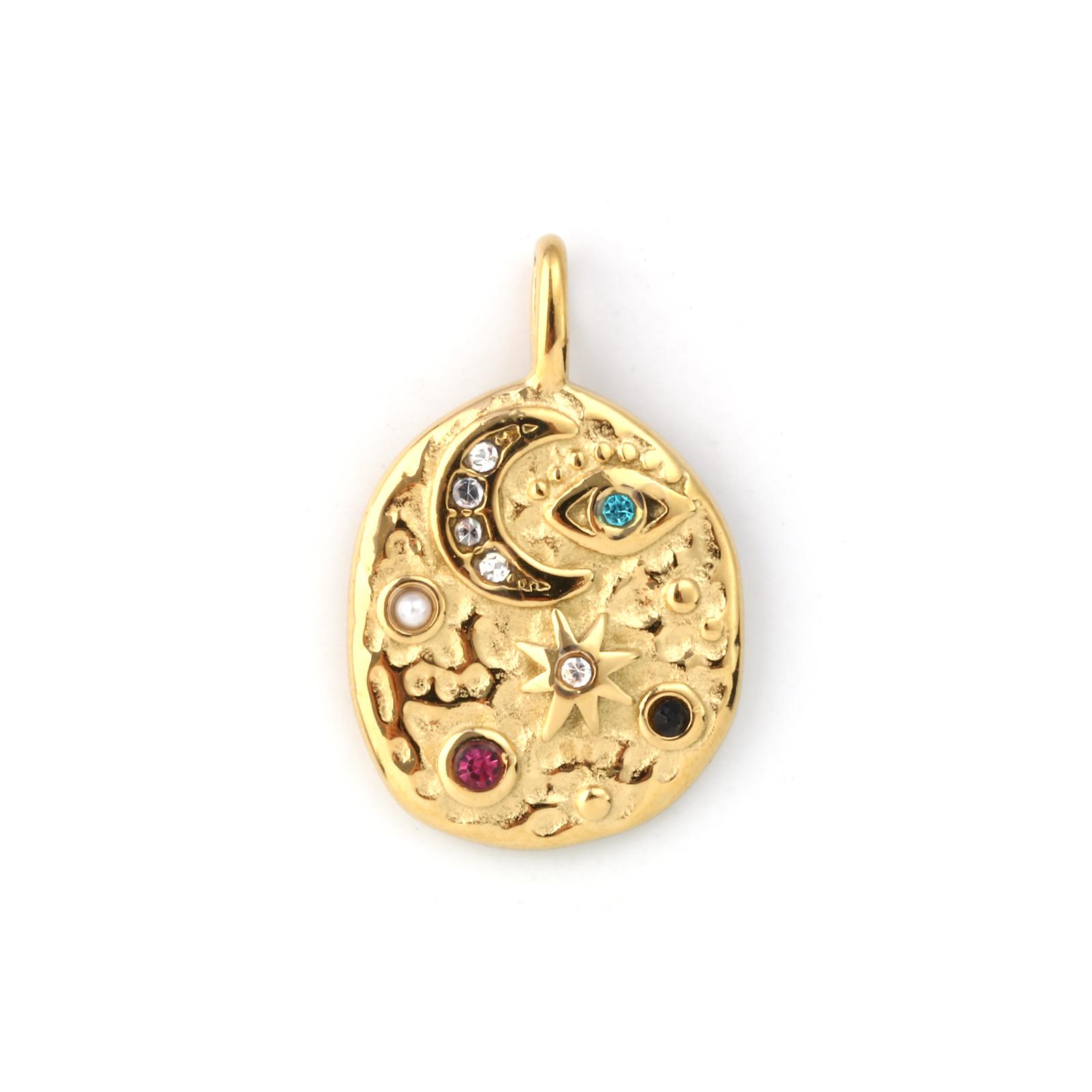 1 Piece Stainless Steel Galaxy Charms Gold Plated Moon Imitation Pearl Multicolour Cubic Zirconia Necklace Pendants 26mm x 17mm
