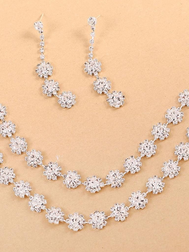 3 pieces of women's fashion trend claw chain series sunflower earrings and necklace Zircon set, banquet and party accessories