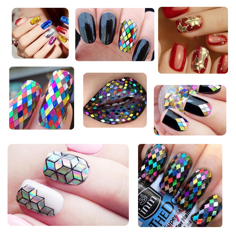 12PCS Rhombus Nail Glitter Sticker Set 3D Slice Kit Diamond Sequins Nail Manicure Polish Gel Tips
