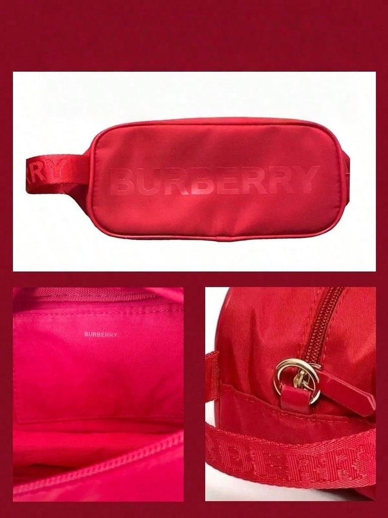 Burberry Red Nylon Makeup Bag Large Capacity Travel Cosmetic Wash Bag with Hand Strap for Women Daily Vacation