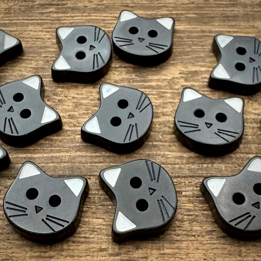 Niedliche Cartoon Schwarze Katze Knöpfe mit Weißen Ohren Harz DIY Bastelknöpfe zum Nähen und Basteln,Dekorative Verschlüsse für Kleidung