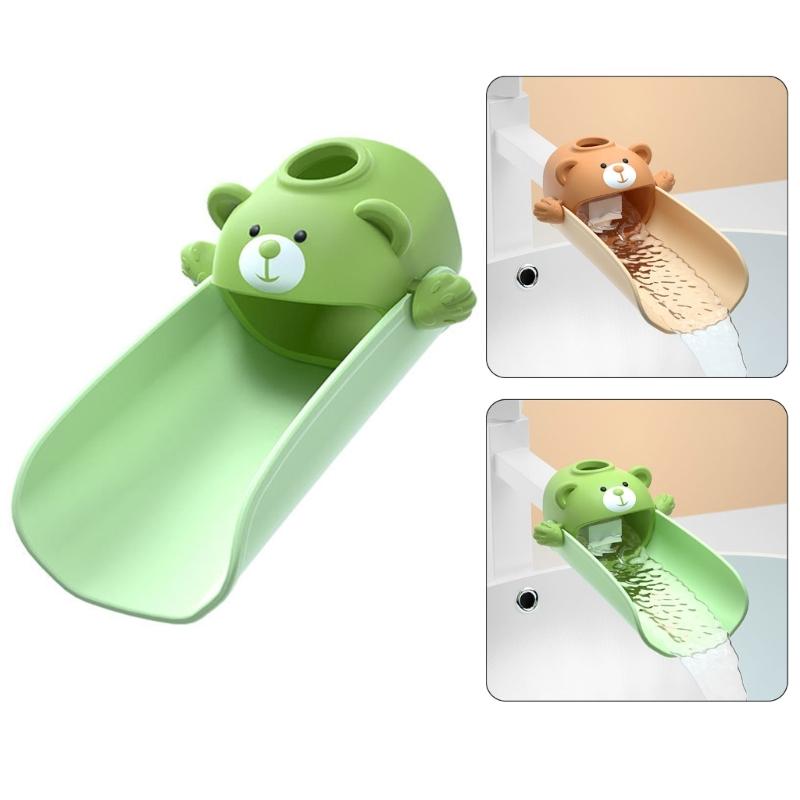 Child Friendly Bear Sink Faucet Extension with Heat Sensitive Feature Cartoon Bear Silicone Faucet Extender for Bathroom