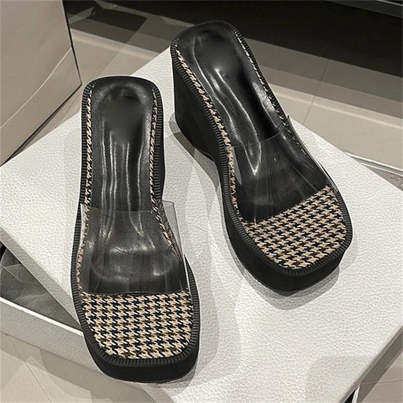 

Fashion Eilyken Summer Street Style Platform Wedges Women Slippers Fashion PVC Transparentm Heels Shoes Zapatos De Mujer 34 абрикосовый