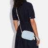 New COACH Camera Chambray Plain Weave And Smooth Cow Leather Camera Bags Crossbody Bags Mini Women's Blue & White CA732-IMUDY