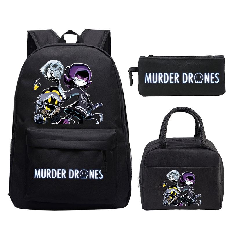 Murder Drones Printed Children's Backpack Pencil Bag Meal Bag Set Large Capacity Student School Bag