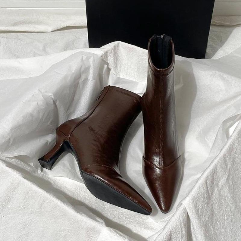 Designer Vintage Leisure Women's Ankle Boots Winter Pointed Toe Shoes Woman Fine with Leather Modern Boots Women's Cossacks
