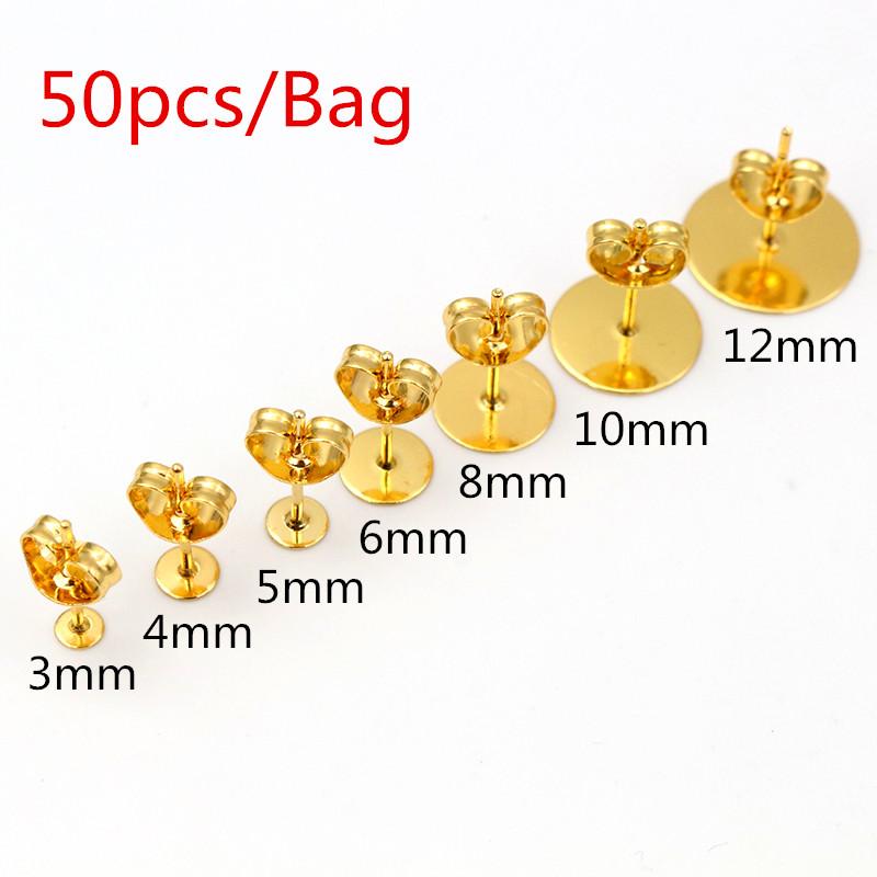 50-100 stuks/partij Gouden Roestvrij Staal Oorbellen Studs Lege Stiftbasis Pinnen Met Oorbellen Dop Sluitingen Oor Achterkant Voor DIY Sieraden Maken