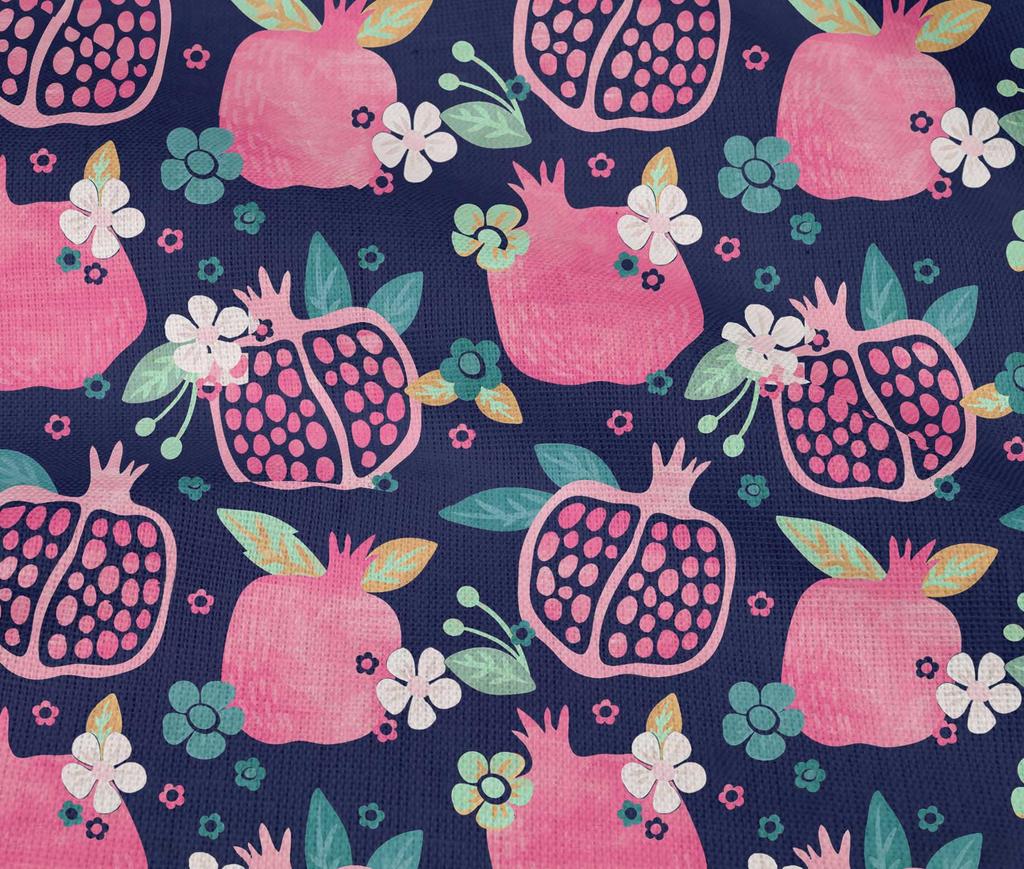 oneOone Cotton Flex Dark Blue Fabric Pomegranate Sewing Material Print Fabric By The Yard 40 Inch