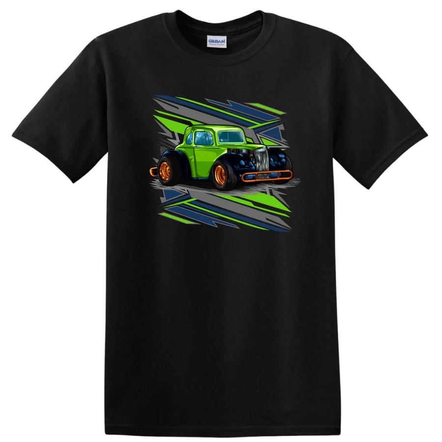 Classic Car Graphic T Shirt Retro Racing Fans Green Tee Hot Rod Design XS