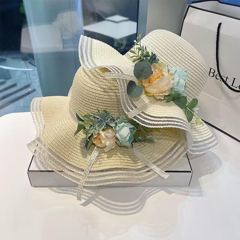 Early spring new beach travel sunscreen hat fashionable flower summer UV protection sunshade straw hat
