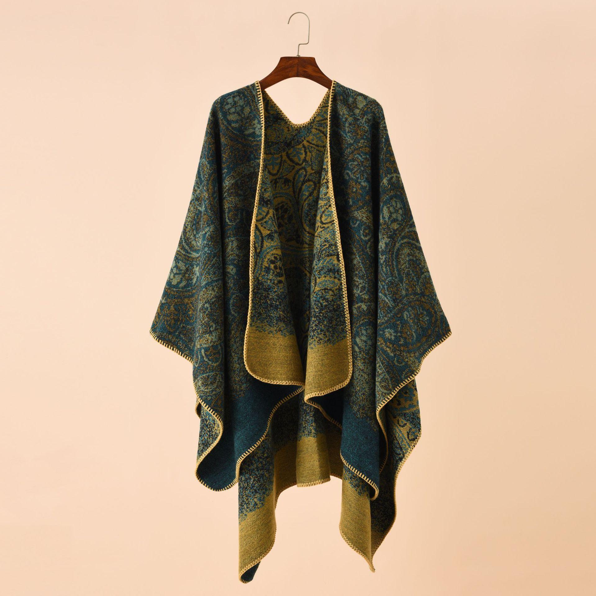 

Теплая шаль из искусственного кашемира в полоску с цветочным принтом в тон для путешествий и игр зелёный