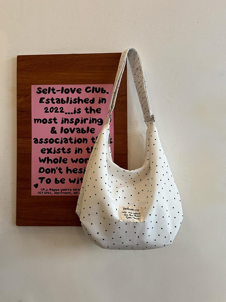 

Корейская простая холщовая сумка в горошек 2025 новая большая вместительная на плечо сумка-мессенджер нишевая сумка-тоут для поездок на работу белый