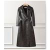 Elegante Soprabito Lungo da Donna Trench Vintage in Pelle Cappotto Mezza Lunghezza Slim Fit Primavera Autunno Capospalla
