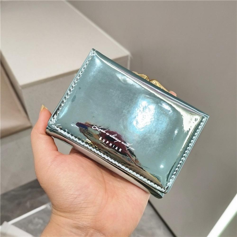 Multi-card Slot Laser Short Wallet Hasp Triple Fold Wallet Elegant Card Holder  Outdoor