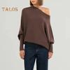 Women Pullover Tops Round Neck Long Sleeve Casual Loose Fit Tops Solid Color Stretchy Casual T-shirt
