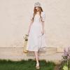 Xiangying French V-Neck Cotton Jacquard Midi Dress