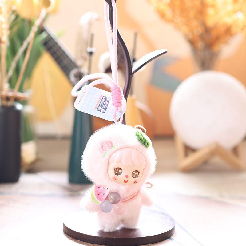 Cute Soft Fluffy Fruit Vinyl Doll Plush Keychain Toys Pendant Home Ornament Backpack Hangings Stuffed Birthday Gift