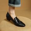 Fashion 2025 Spring Cowhide Women Shoes Round Toe Chunky Heel Women Pumps Shoes for Women Genuine Leather Loafers Tassels Ladies Shoes